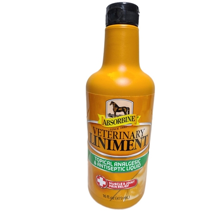 Absorbine Veterinary Liniment 16 oz. - Powerful pain relief for sore muscles, ligaments, tendons, and stiff joints in animals. Available online at Piedmont Farm and Garden Spartanburg SC