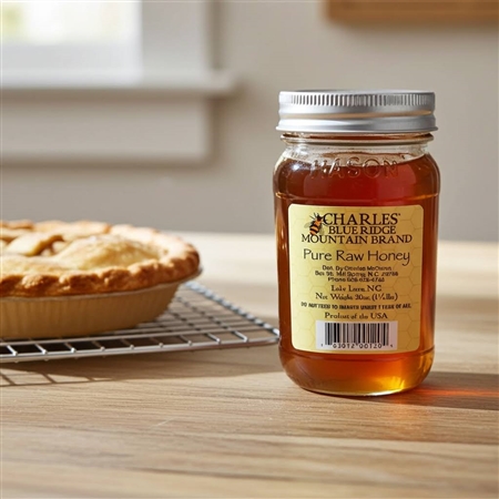 Charles' Blue Ridge Mountain Brand Pure Raw Honey 20 oz jar with comb