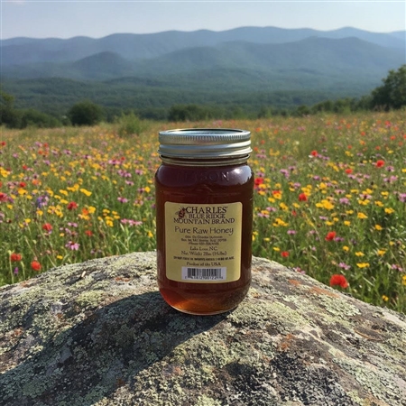 A jar of Blue Ridge Mountain raw honey