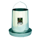 Close-up of heavy gauge galvanized steel and rolled safety edge on Little Giant 30 lb hanging feeder