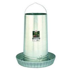 Close-up of heavy gauge galvanized steel and rolled safety edge on Little Giant 40 lb feeder