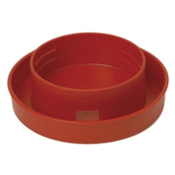 Red plastic screw-on quail waterer base #730 with narrow water channel for small birds
