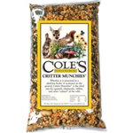 A 5 lb. bag of Cole's Critter Munchies, a premium wildlife feed mix for birds, squirrels, chipmunks, deer, and rabbits, featuring whole yellow corn, striped sunflower seeds, peanuts in the shell, black oil sunflower seeds, and raw peanuts.