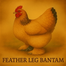 Assorted Feather Leg Bantam chickens with colorful plumage and feathered legs, small friendly birds ideal for backyard flocks and hobby farms.