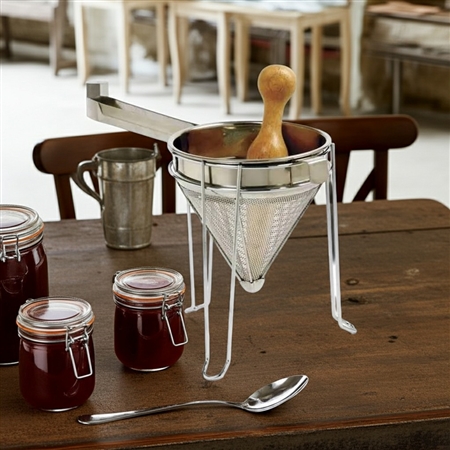 Norpro stainless steel chinois with stand and wooden pestle for straining soups and sauces