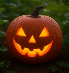 Jack-O-Lantern pumpkin with smooth sides and classic round shape