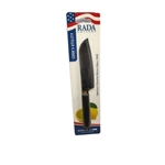 Rada Cookâ€™s Utility Knife W240 with black resin handle and 4.75 inch stainless steel blade on kitchen cutting board